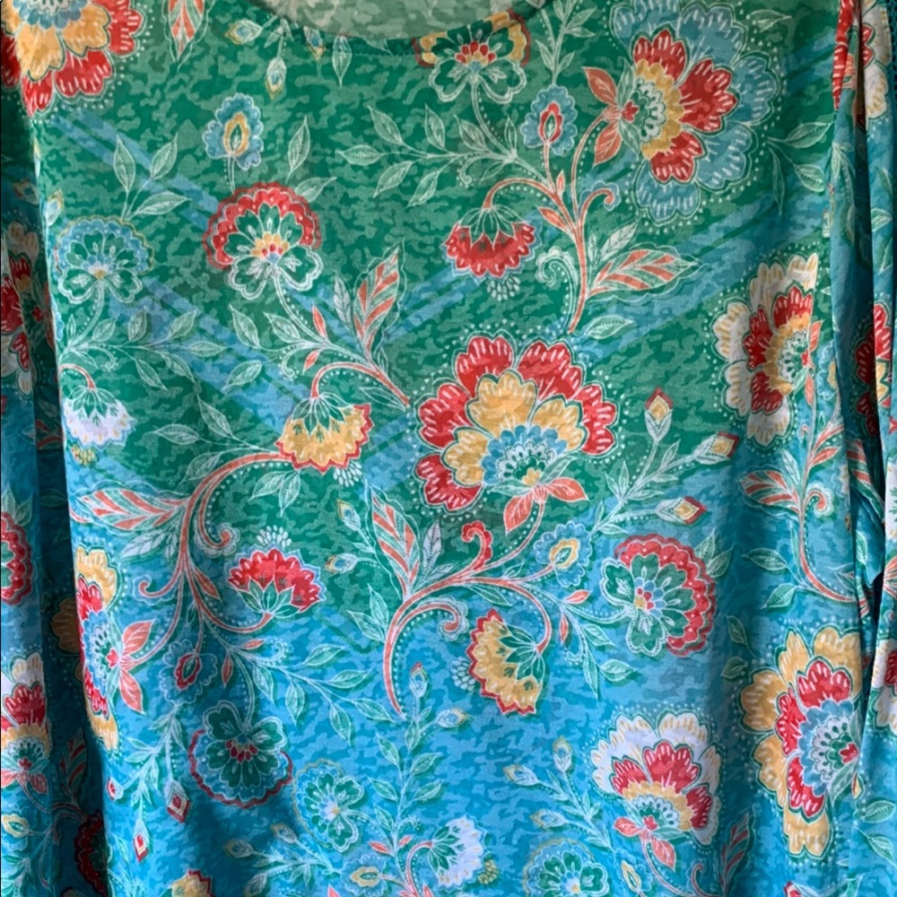Ruby Rd. Women's Floral Top - Green and Red - Picture 3 of 5